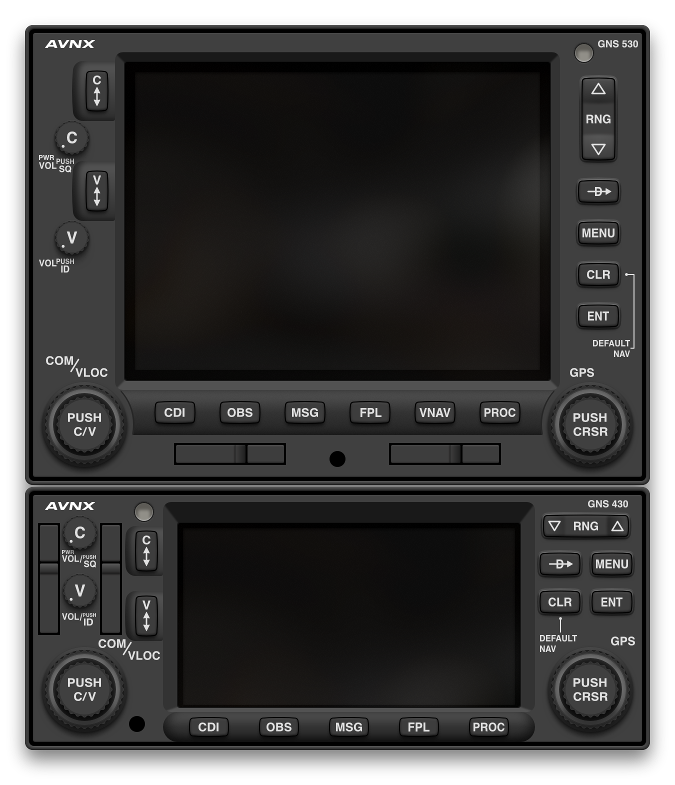 Digital recreation of the Garmin GNS 530/430 stack.