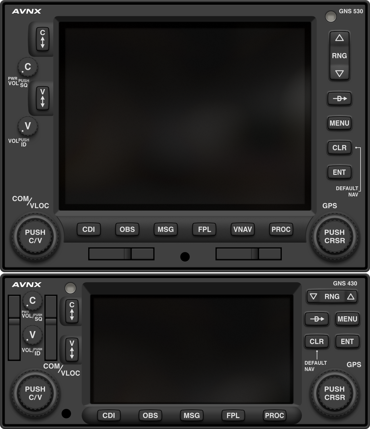 Digital recreation of the Garmin GNS 530/430 stack.